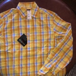 DETAILED long sleeved shirt, yellow plaid M